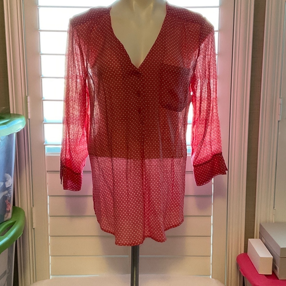 Elegant Red Polka Dot Sheer Blouse